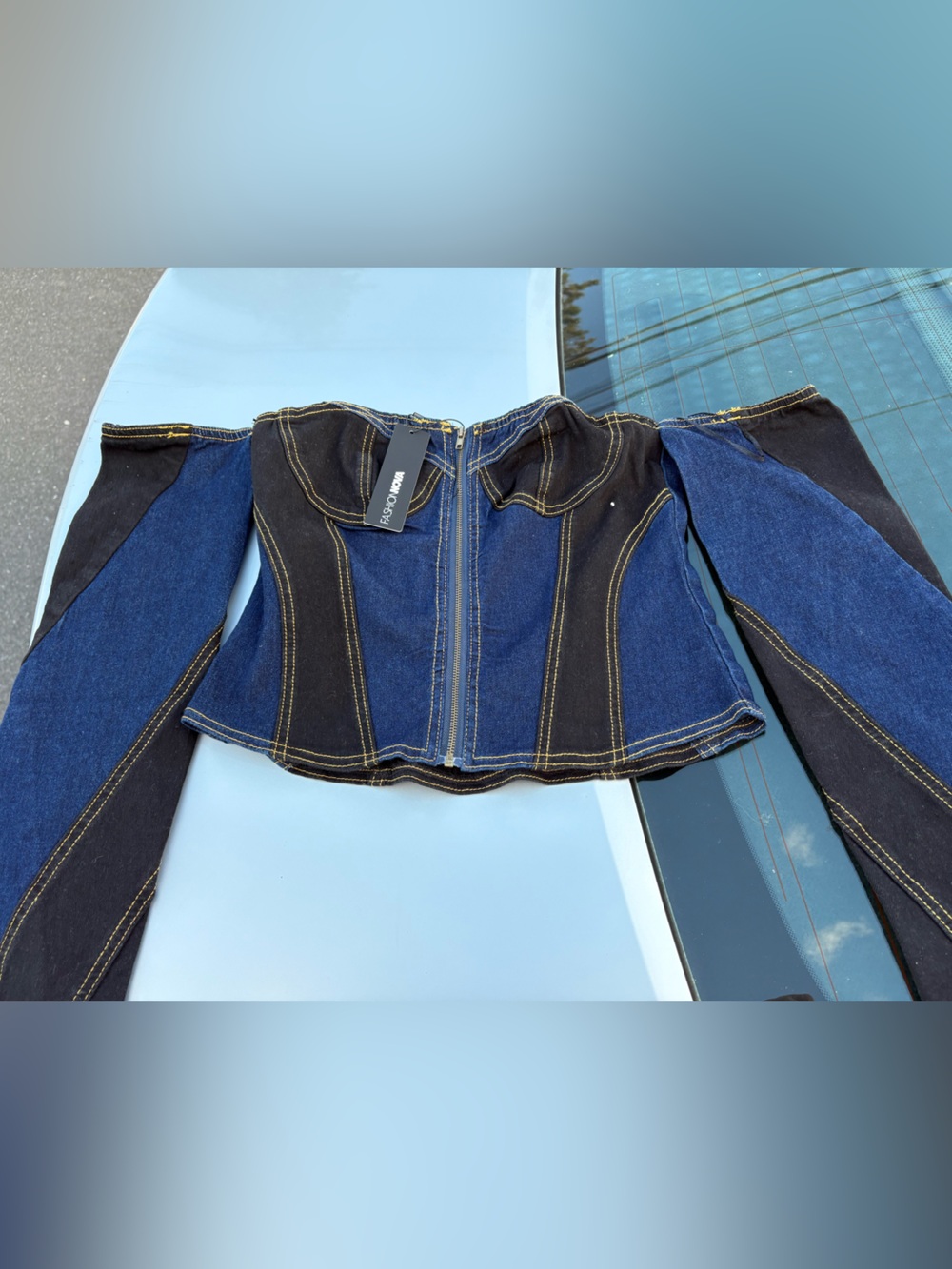 Fashion Nova Two-Tone Blue & Black Denim shirt